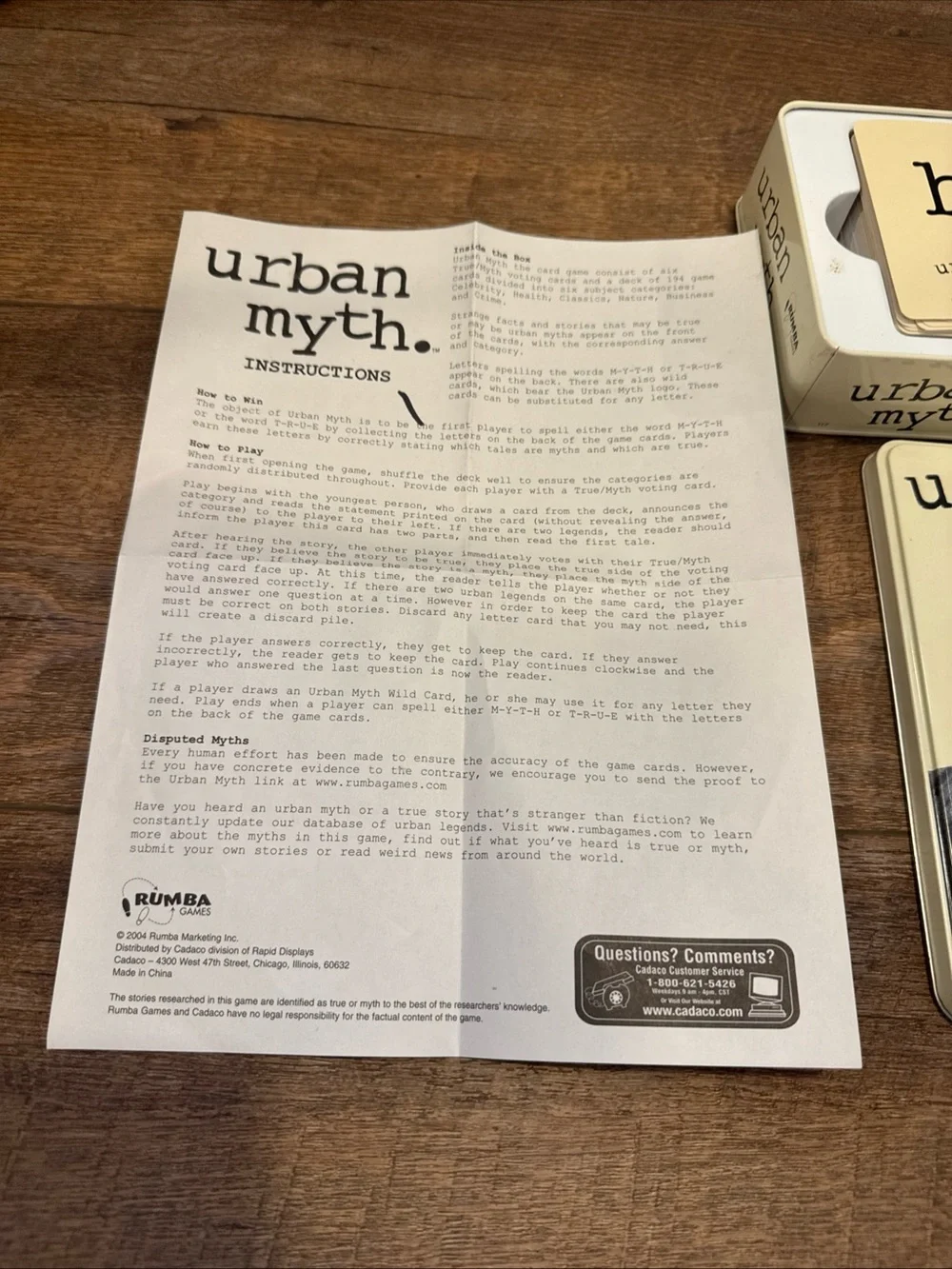 Urban Myth Game by Rumba 2004 The Truth Is In Here Truth Cards